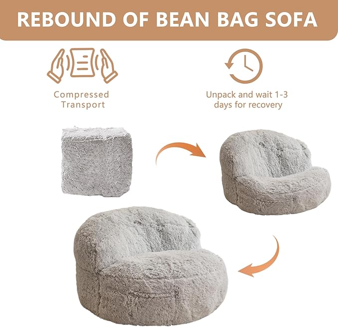 BYBYME Giant Bean Bag Chair, Faux Fur Bean Bag Couch - Image 7