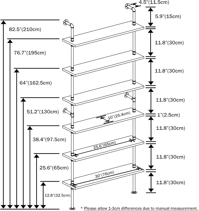 Pipe Shelves, Wall Mounted Wood Metal Industrial Shelves, Ladder Bookshelf - Image 3