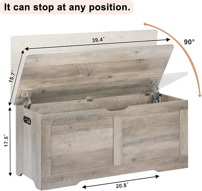 39.4" Storage Chest, Wooden Storage Bench, Lift Top Toy Chest - Image 3