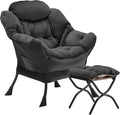 Lazy Chair with Folding Ottoman, Accent Chair Velvet Upholstered with Metal by Youtanic