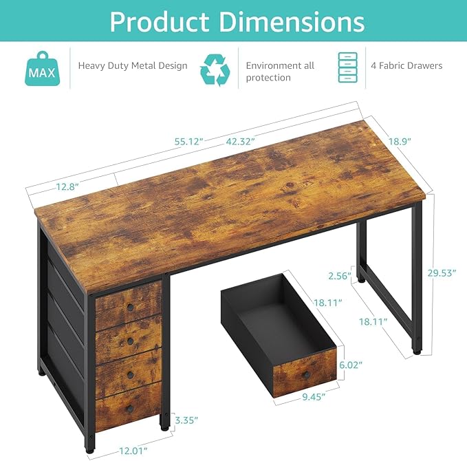 Lufeiya Computer Desk with Fabric Drawers - Image 3