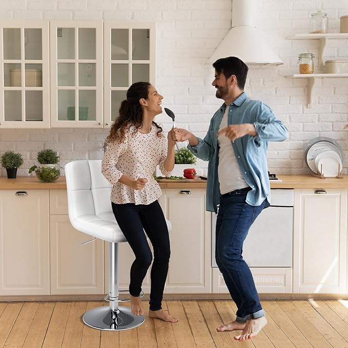 DUMOS Bar Stools Set of 2, Armless Adjustable Swivel Barstools, PU Leather - Image 2