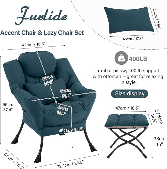 Lazy Chair with Ottoman, Modern Lounge Chair with Lumbar Pillow, Accent Cozy - Image 2
