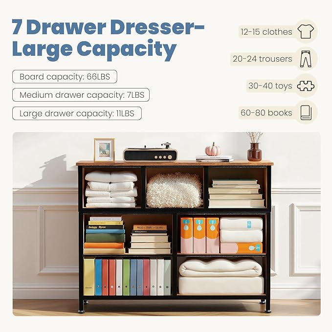 DUMOS Dresser for Bedroom with 7 Drawers, Storage Organizer Units Furniture - Image 4