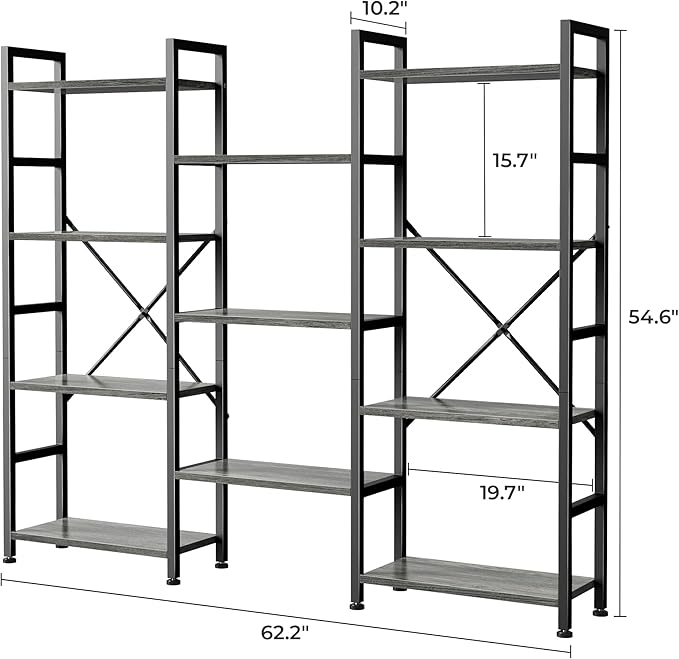 SUPERJARE Triple 4 Tier Bookshelf, Bookcase - Image 3
