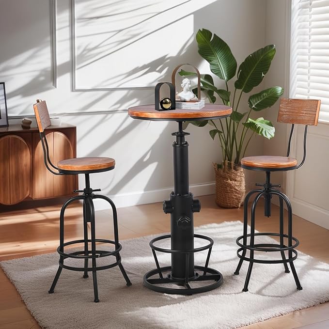 Vintage Bistro Table Height Adjustable 38.6-44.4inch Industrial Bar Table - Image 6