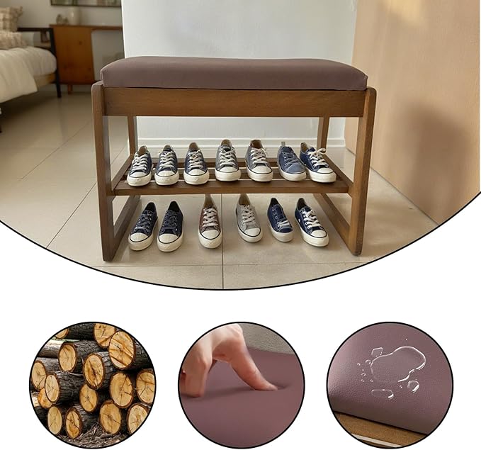 2-Tier Wood Shoe Bench with Flip-Top Storage Cabinet, Entryway Bench with Shoe - Image 4