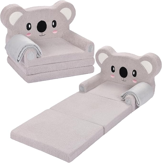 Kids Couch, 2-in-1 Soft Toddler Couch Fold Out by Unknown