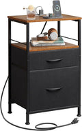 WLIVE Nightstand with Charging Station, Night Stand with 2 Fabric Drawers by WLIVE