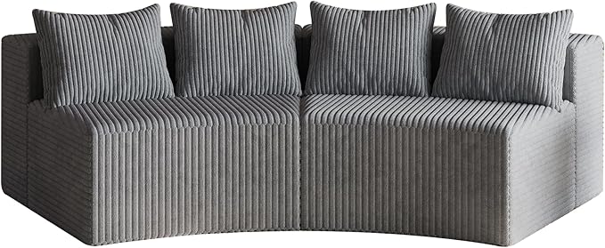 KEIKI Corduroy Curved Sectional Sofa, 2 Seater Symmetrical Modular Semi - Image 6