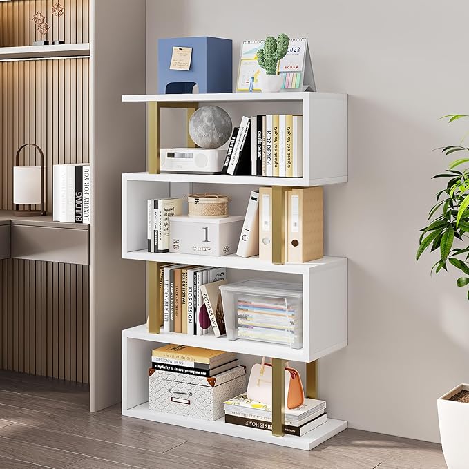 SORCEDAS Bookshelf Geometric Bookcase S Shaped Industrial Bookshelf Storage - Image 2