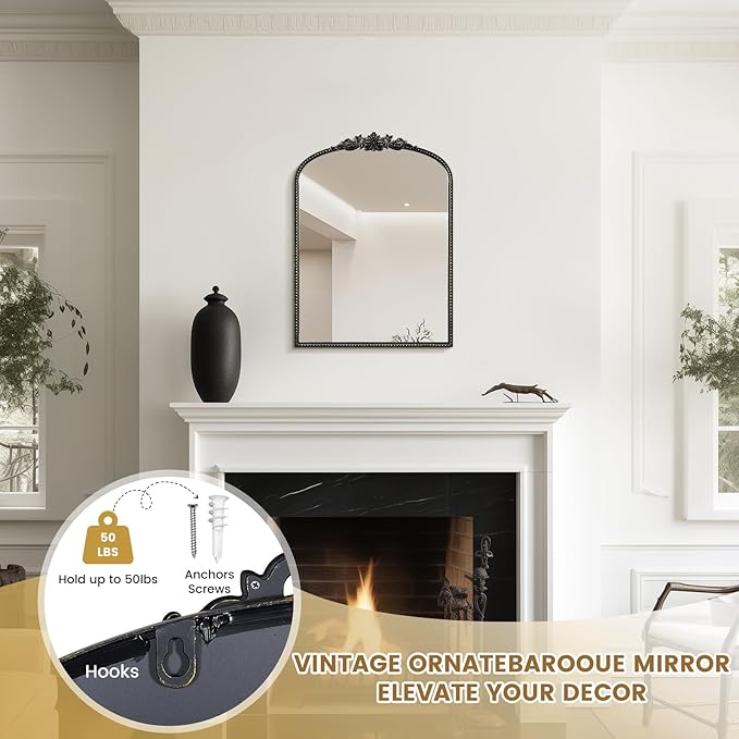 WallBeyond Gold Vintage Mirror for Vanity 22x30 Inch, Arched Vintage Wall - Image 6