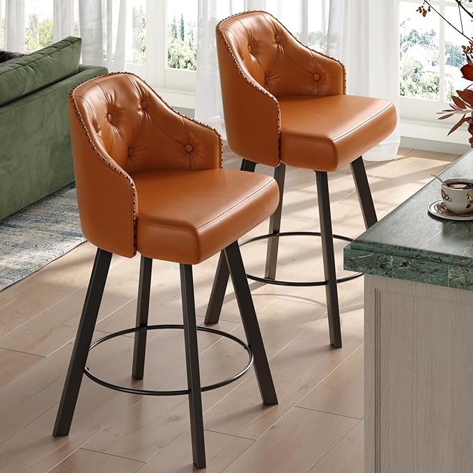 Tatub 26“ Brown Swivel Bar Stools Set of 2, Counter Height Bar Stools by Tatub