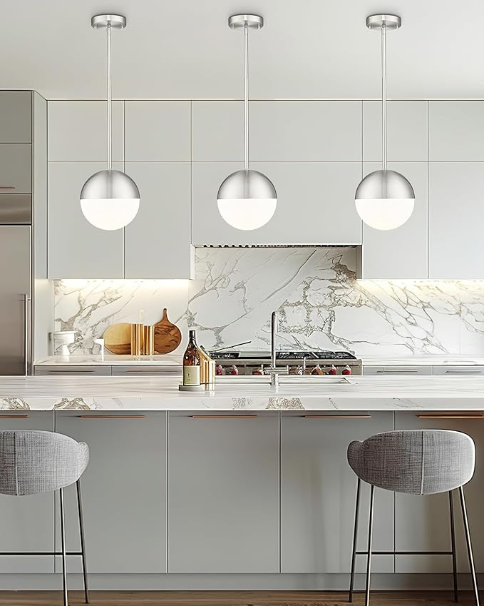 LMS 2 Pack Modern Pendant Lights, Mid Century Brushed Nickel Kitchen Lighting - Image 2