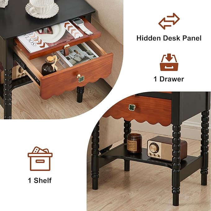 Uniclinens Mid Century Modern Nightstand Two-Tone Bedside Table - Image 5