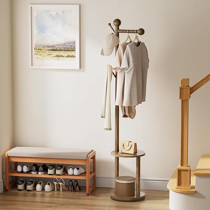 Solid Wood Rotary Coat Rack, Freestanding 360° Swivel Coat Rack - Image 7