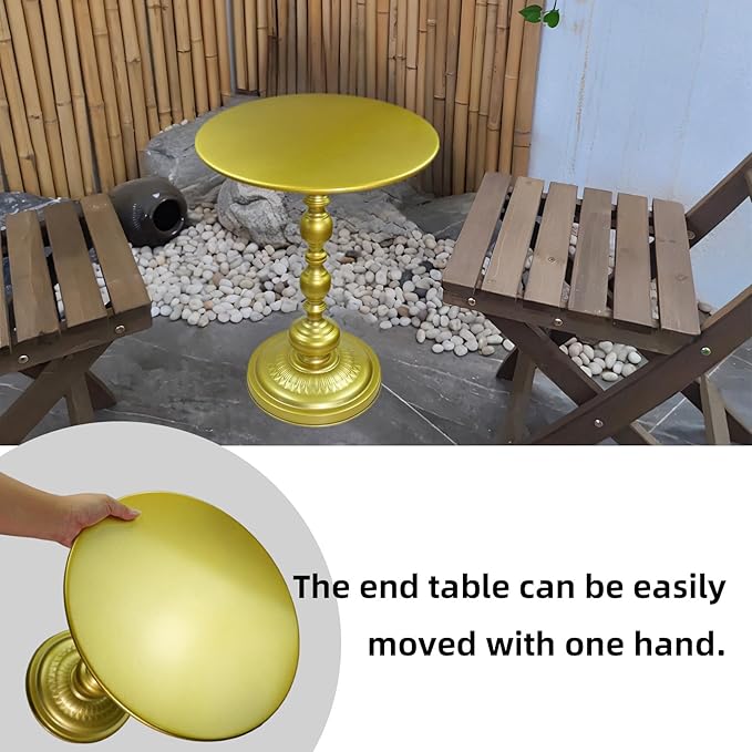 Benkyo Gold Round End Side Table Modern Metal Pedestal Spindle Side Tables - Image 4