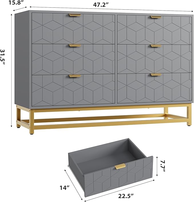 GAOMON Grey Dresser for Bedroom, Modern 6 Drawer Double Dresser - Image 2