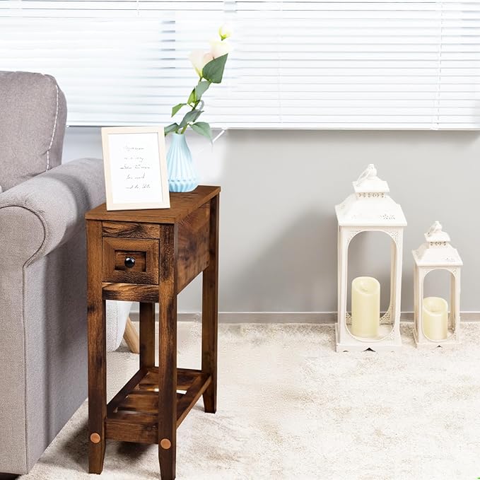 Chairside Table with Charger, Cherry End Table with Movable Top and Charging - Image 2