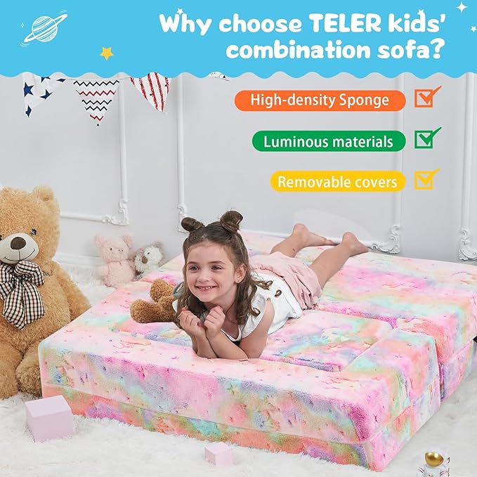 Modular Kids Couch, Glow in The Dark Sofa 3 in 1 Fold Out Kids Sofa - Image 6