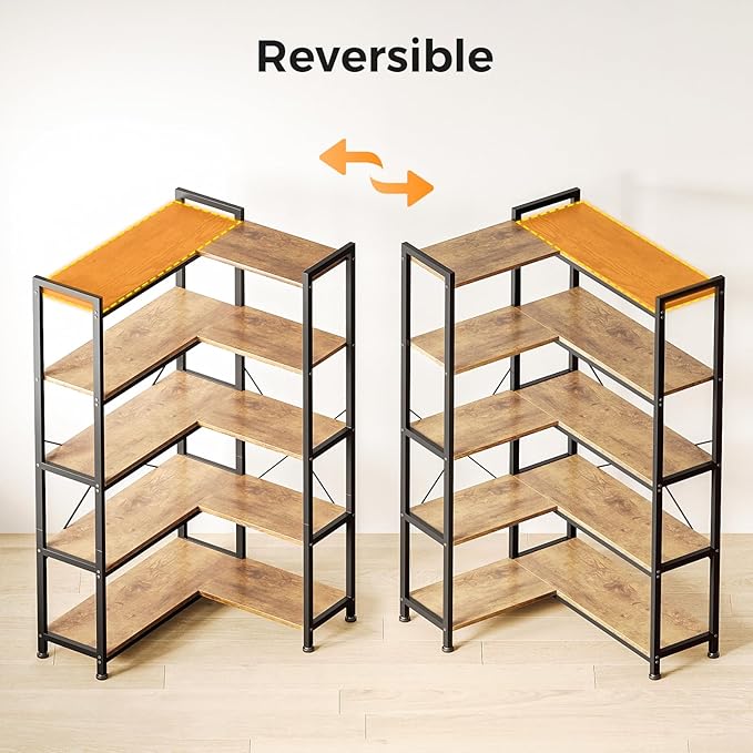 Casaottima Corner Bookshelf 5 Tier, 57 Inches Reversible Book Shelf - Image 4
