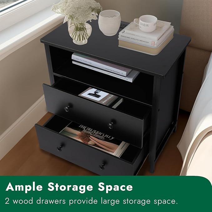 27 Inch Wide Night Stand, Large Wood Night Stand Set 2 - Image 7