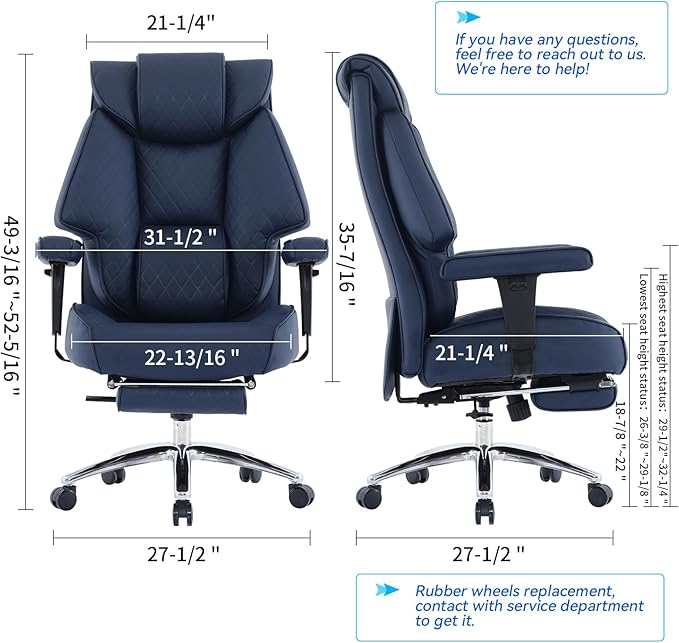 Big and Tall Office Chair with Footrest, PU Leather High Back Executive Office - Image 2
