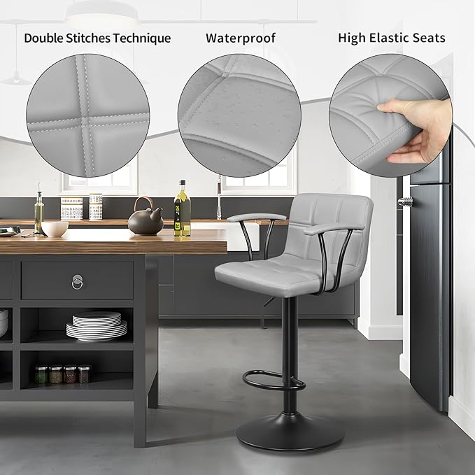 Bar Stools Set of 2, Armrest Adjustable Swivel Barstools - Image 5