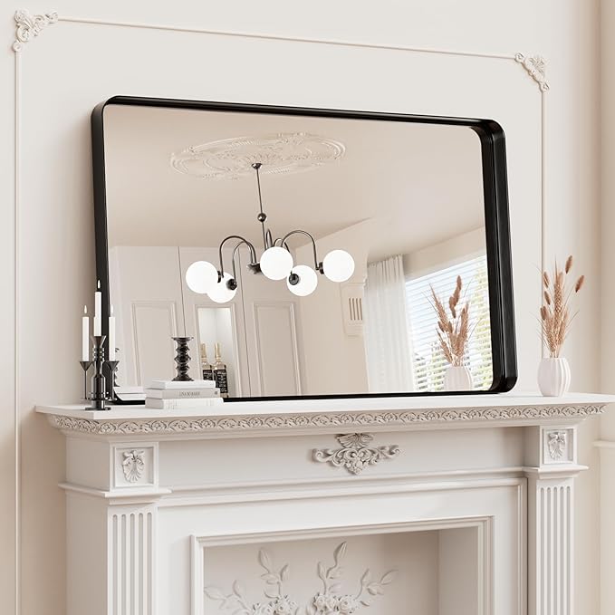 Koonmi Black Wall Mirror for Bathroom, 30x48 Inch Matte Deep Framed Rounded - Image 8