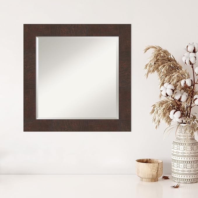 Amanti Art Brown Wall Mirror 25x25 Wildwood Brown Square Bathroom Mirror - Image 5