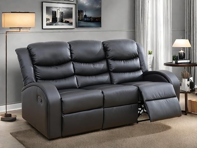 Leather Recliner Sofa Couch, 3-Seater Home Theater Seating Reclining Sofa - Image 3