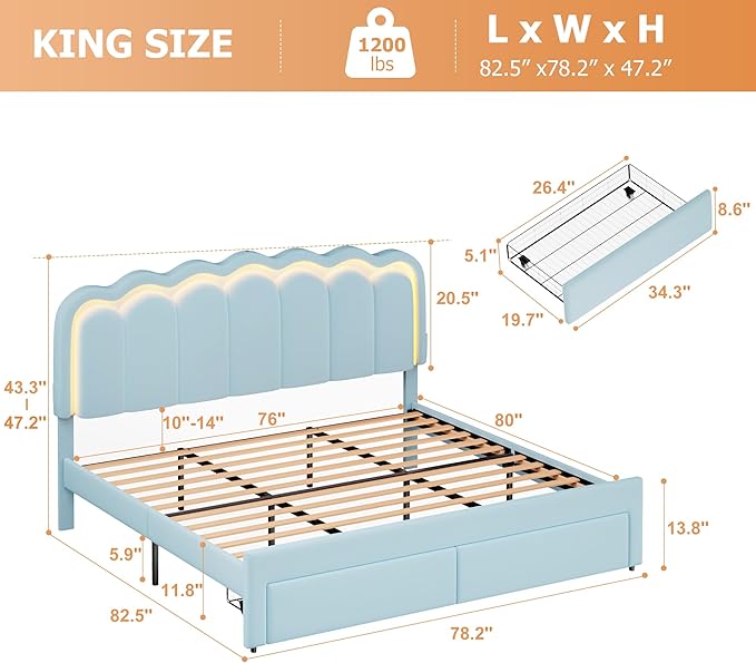 King Upholstered LED Bed Frame - Image 2
