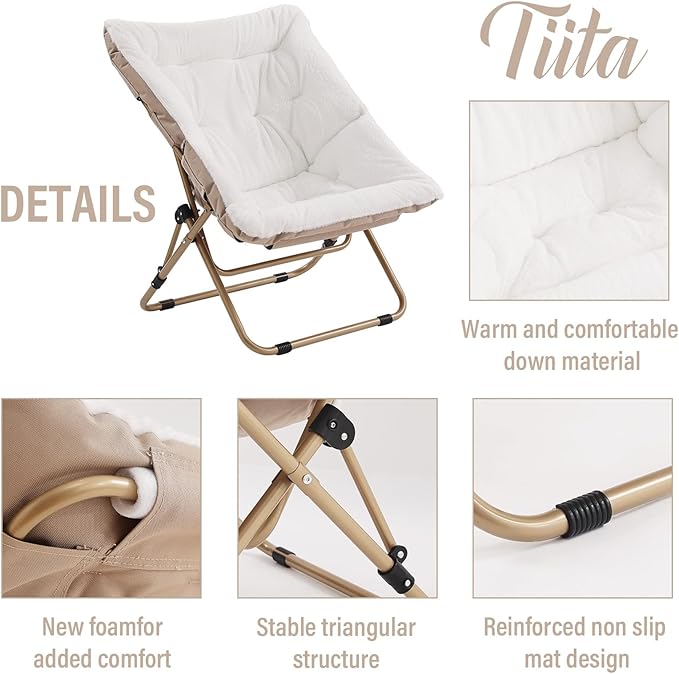 Tiita Folded Chair with Ottoman, Soft Faux Fur Oversized Folding Accent Chair - Image 4