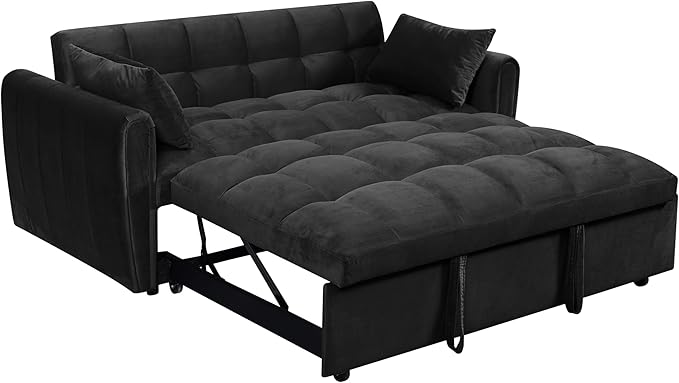 Ball & Cast 65" 3 in 1 Large Sleeper Sofa Bed, Velvet Upholstered Pull Out Couch - Image 10