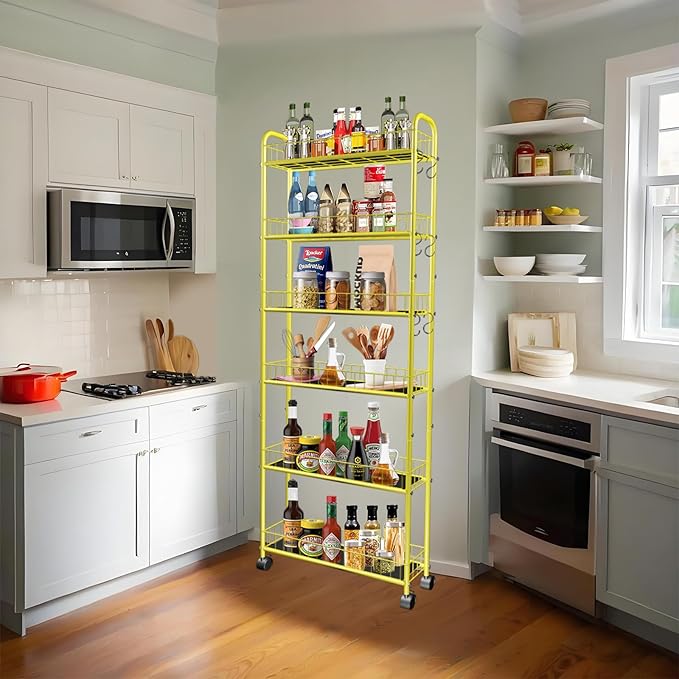 6-Tier Slim Storage Cart with Wheels, 6in Narrow Rolling Shelf, Sturdy Slim - Image 5