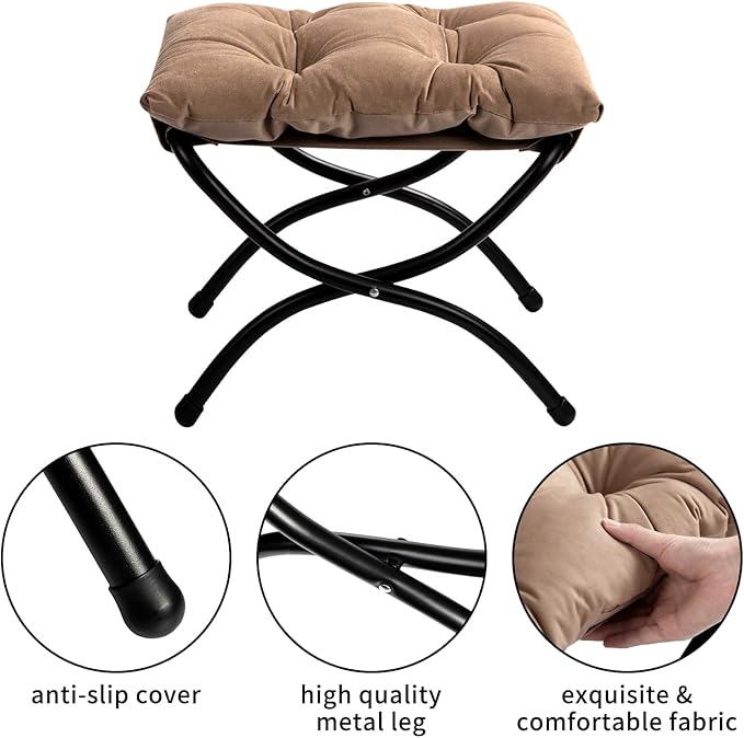 HollyHOME 15" Folding Footrest Stool, Upholstered Small Foldable Ottoman - Image 6