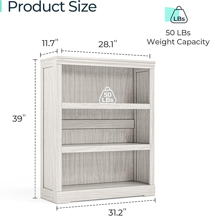 LINSY HOME 3-Tier Bookcase and Bookshelf, Small Wood Display Storage Shelves - Image 3