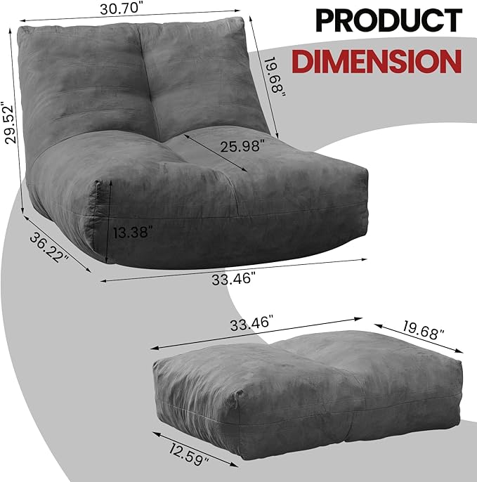 Bean Bag Chair with Ottoman, Comfy Bean Bag Sofa with Memory Foam, Lazy BeanBag - Image 2