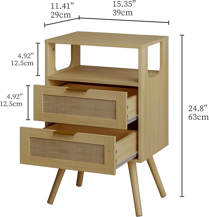Rattan Nightstand, Farmhouse Bedside Table - Image 2