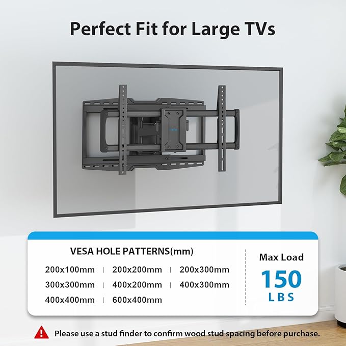 32-90" Full Motion Sliding TV Wall Mount, Fits 16" 18" 24" Wood Studs, Wall - Image 6
