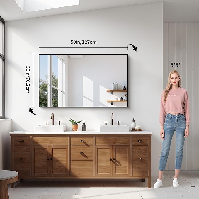 YIROMAN Bathroom Mirror 50"x30", Large Matte Black Bathroom Mirror - Image 6