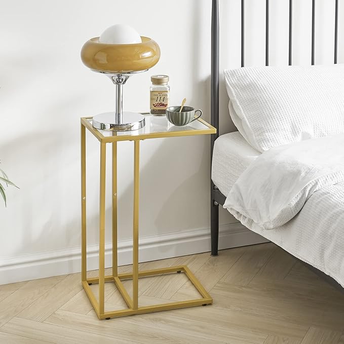 YMYNY C-Shaped End Table, Tempered Glass Sofa Side Table, nightstand - Image 5