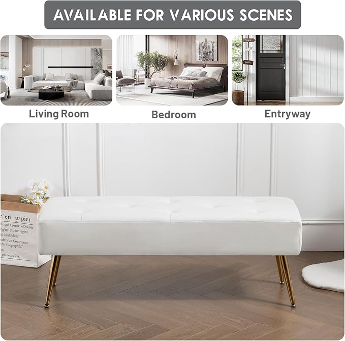 Furniliving Modern PU Leather Benches, Upholstered Tufted Leather Bedroom - Image 6