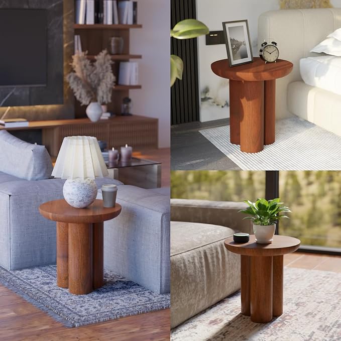 Relso Gaia Round End Table for Living Room and Farmhouse | Solid Mango Wood for - Image 4