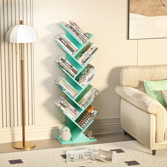 10 Tier Tree Book Shelf, Floor Standing Wood Bookshelf - Image 4