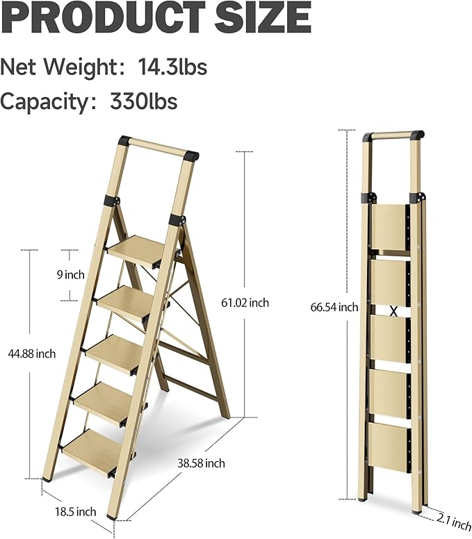 5 Step Step Ladder, Lightweight Folding Step Stool - Image 6