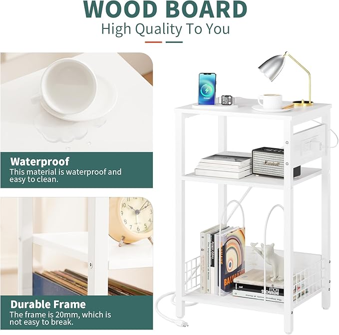 Yoobure Record Player Stand, 3-Tier White Side Table - Image 5