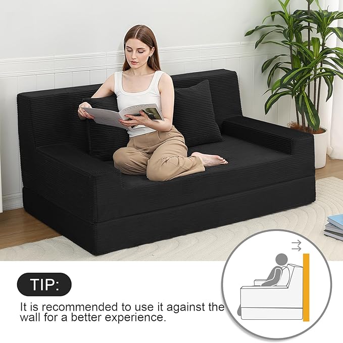 MeMoreCool Boneless Folding Sofa Bed Queen, Corduroy Convertible Sleeper Chair - Image 3