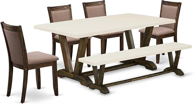 East West Furniture V727MZ748-6 6 Piece Dinette Set Contains a Rectangle Dining by EastWestFurniture