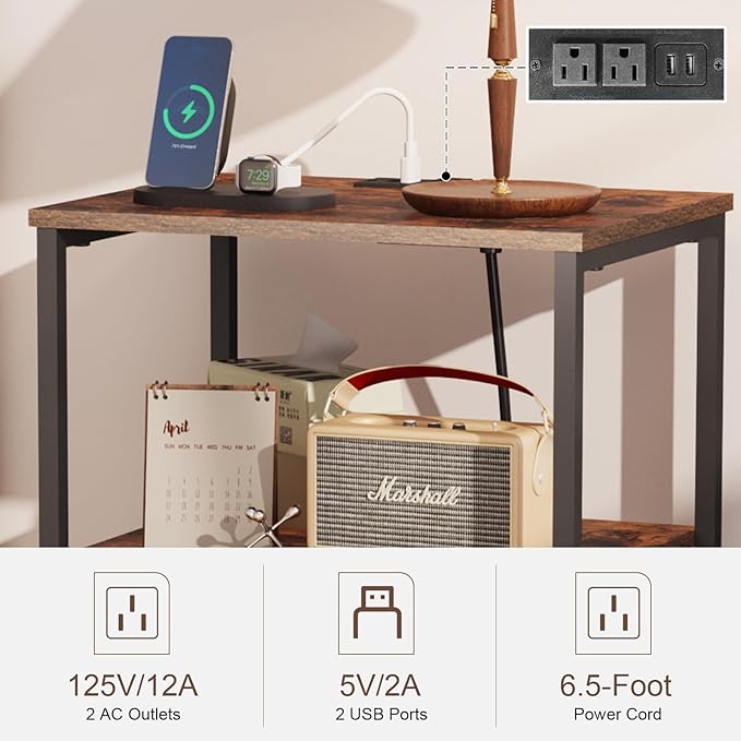 X-cosrack Side Table with Charging Station, End Table with USB Ports and Outlets - Image 4